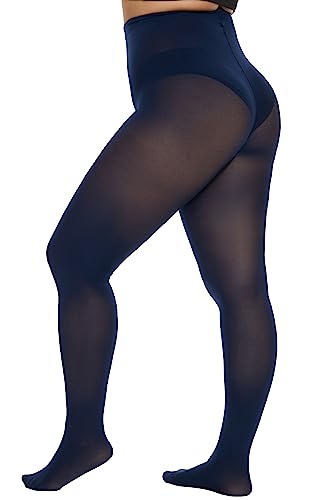 Image of CozyWow Plus Size Tights for Women 80D Soft Solid Color Semi Opaque Pantyhose High Waist 1X 2X 3X 4X