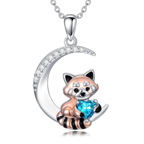 Image of PROESS Animal Birthstone Necklace 925 Sterling Silver Otter /Axolotl /Hippo /Elephant /Dachshund /Monkey /Red Panda Pendant Necklace Animal Birthstone Jewelry Gifts for Women
