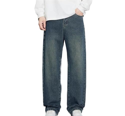 Men Vintage Wide Leg Jeans Soft Cotton Casual Denim Pants Fashion High Waisted Washed Trousers