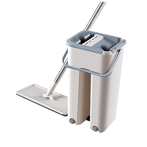 P9IDEDFH Juego de fregona plana y cubo con almohadillas de microfibra para cocina, baño, suelo de madera dura, azulejos, polvo