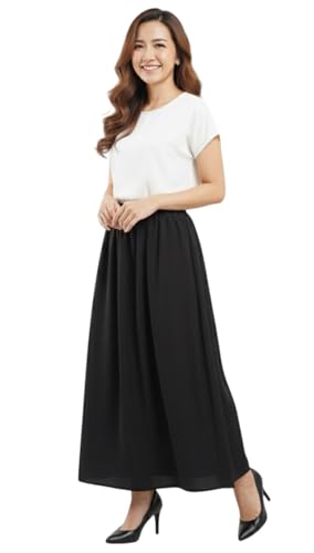 Falda Elegante Cintura Elástica Faldas Color Sólido Cintura Alta Midi para Mujer Linea A (FR/ES, Letras, L, Regular, Regular, Negro Largo)