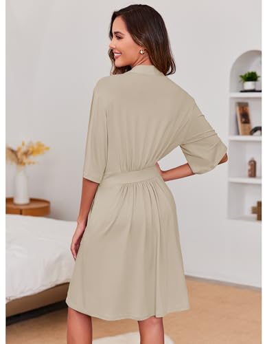 Image of Ekouaer Short Robes for Women Lightweight Kimono Robes Knit Bathrobe Soft Sleepwear with Pockets S-XXL