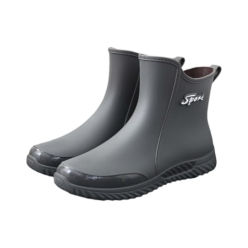 Botas cortas de goma para hombre, cómodas, botas de agua de trabajo al aire libre, impermeables, de ajuste ancho, de cuero, botas de equitación, antideslizantes, para lluvia, gris, 42 EU