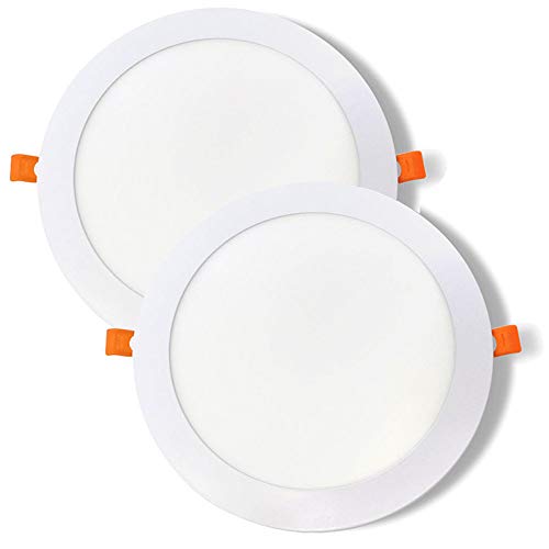 FactorLED ¡OFERTA! Pack x2 Placa LED Circular 20w Slim 2000 Lm, Downlight Panel Redondo, Placa Blanca Empotrable, LED Extraplano, Iluminación de interior, Corte de Techo Φ205mm (Luz Cálida (3000K))