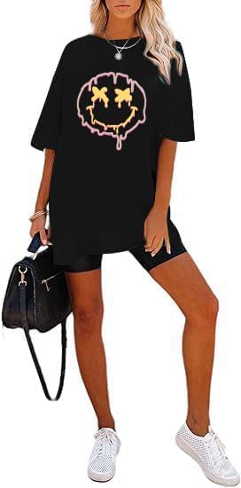 Image of Remidoo Women's Casual Short Sleeve Graphic Tee Oversized T Shirt Loose Top Blouse Black XX-Large