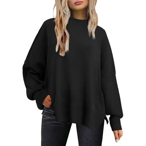 Jersey Mujer Invierno Punto,Jersey De Cuello Alto Pullover Suéter Manga Larga Cálido Suéter Punto Tejido de Punto Tops Cuello Redondo Jersey Caliente suéter de Punto cálido y Suave