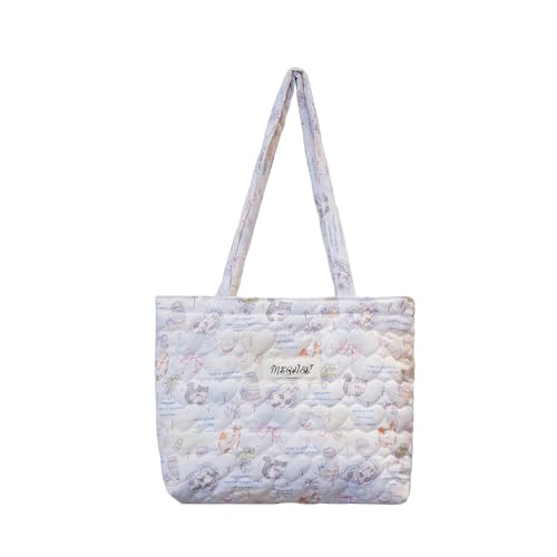 Image of Floral Quilted Cotton Shoulder Bag for Women Daily Use Medium Size Handbag Large Capacity Thickened Design Tote