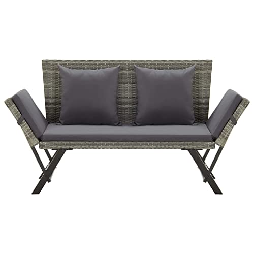 vidaXL-Banco-de-Jardin-con-Cojines-Ratan-Sintetico-Asiento-Banqueta-Parque-Patio-Exterior-Gris-176-cm 31umkqlU5ZL