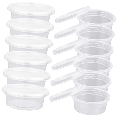 TOBBOMEY 100個 使い捨て透明調味料カップ 蓋付き食品容器 小型密封ボウル キャンプやに 家 飲食店用サラダドレッシング保存ケース