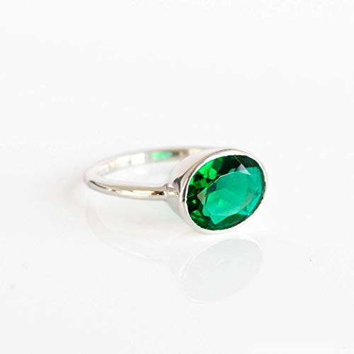 Emerald Quartz Ring, Stackable Ring, Vermeil Gold Or Silver, Bezel Set Ring, Oval Ring, Green Gemstone Ring, May Birthstone Ring [Romb] #TOP3