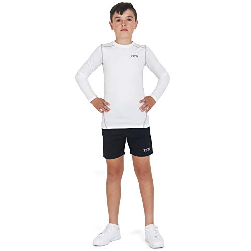 Tca Boys' Pro Performance Long Sleeve Running Compression Base Layer Top - Crew Neck - White, L Boy (10-12 Years) #TOP3