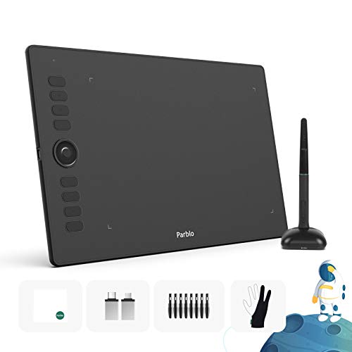 Parblo A610 Pro 10X 6inch Graphic Drawing Tablet, Digital Tablet with Tilt Supported 8192 Levels Battery-Free Pen, 8 Express Keys and One Dial Ring, Suitable for Web Conference, Drawing, Education