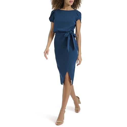 kensie Women's Short Sleeve Tie Waist Midi Dress2