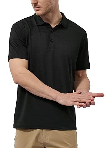 Marami Mens Polo T Shirts - Dry Fit Stretchy Summer Golf Polo Shirts Short Sleeve Lightweight Wrinkle-Free Tennis Casual Athletic Tops Black Size L #TOP3