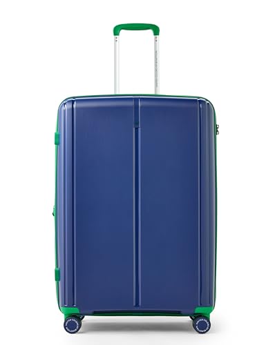 Image of United Colors of Benetton Polyester Hard Shell 8 Spinner Wheels Luggage Trolley, Cargo, Emerald Plus, Navy, Large, 76 cm