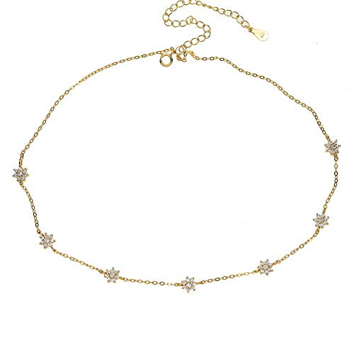 Collier ras du cou fleur argent 925 fin et délicat pour femme et jeune fille