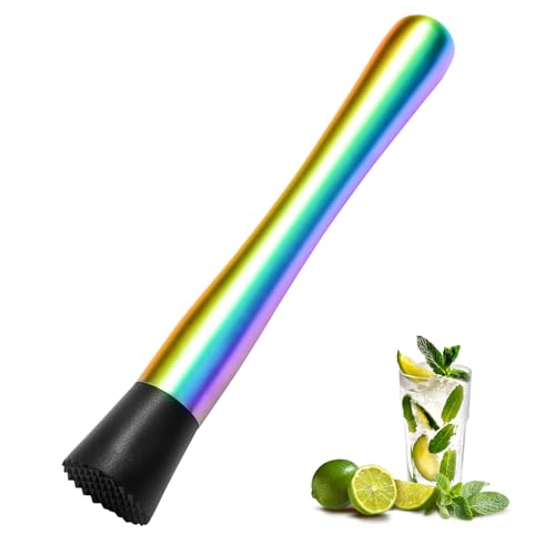 8 Inch Stainless Steel Cocktail Muddler and Mixing Spoon Home Bar Tool Set - Create Delicious Mojitos Old Fashioned/Mint Julep/Other Fruit Based Drinks (Rainbow)