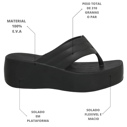 Chinelo Feminino Verão Plataforma E.V.A Cores Slide Nuvem Confortavel Sandalia (37-38, Preto)