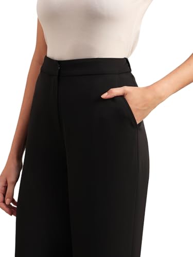 Image of VERO Moda Women's Relaxed 'Desk-to-Dinner' Straight Fit High Rise Stretch Formal Trousers | Formal Pants for Women