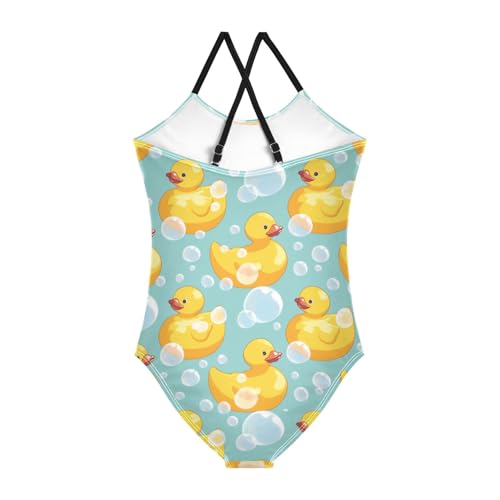 Rubber Ducks Girls One Piece Swimsuits Bubbles Sport Halter Swimwear Beach Bathing Suit 3T2