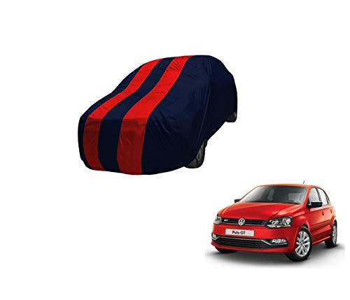 Image of Auto Hub Car Cover Compatible with Polo GT with Mirror Pocket,Triple Stitched, Weather Proof, Polo GT Car Cover- Navy-Red