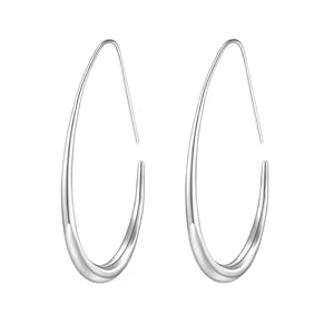 Lightweight Teardrop Hoop Earrings for Women – 14k Gold/White Gold Plated Large Oval Pull Through Hoop Earrings High Polished Statement Jewelry Gift for Women Teen Girls