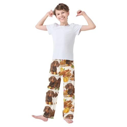 ZZXXB Thanksgiving Dachshund Turkey Boys Long Pants Soft Trousers Elastic Waist Kids Lounge Bottoms with Pockets S-XL3