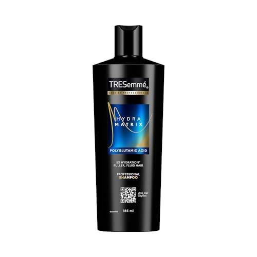 TRESemme Hydra Matrix Hydrating Shampoo 185ml with Polyglutamic Acid for 100H of Fluid Hair | Paraben Free Shampoo for Dry Hair & Scalp | Hard Water Detox