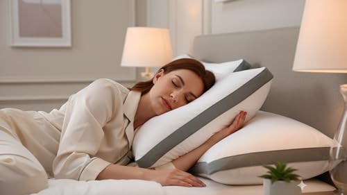 Image of Premium Set of 2 Gusset Pillow for Sleeping | 3D Virgin Microfiber Fiber Filled | Soft Luxury 17x27 Inch Bed Pillow with Neck Support | Grey