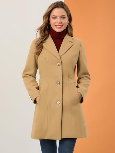 Allegra K Women's Winter Pea Coat 2025 Fall Single Breasted Long Outerwear Trench Coats2
