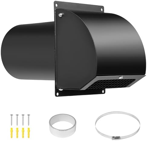 6 Inch Hooded Wall Vent with Screen, Damper, 8-1/4" Length Duct, ...