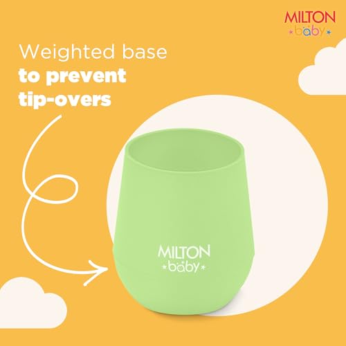 Image of MILTON baby Silicone Tumbler with Spoon I Baby & Toddler Training Cup & Spoon I BPA Free- 100% Food Grade I Weighted Base to Prevent Tip-Overs I Anti Slip Bottom I Gentle on Tender Gums I Mint Green