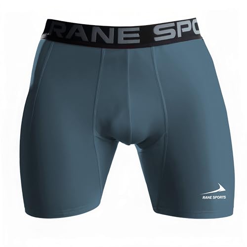 Rane Sports Pantalones Cortos de compresión funcionales para Hombre, Mallas Interiores de Secado rápido, Pantalones Cortos Transpirables para Correr con Bolsillos Laterales Gris Azulado XL