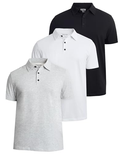 Kenneth Cole REACTION Dress Polo Shirts for Men 3 Pack - Polo Shirts for Men Short Sleeve - UPF 50+ Golf Polos