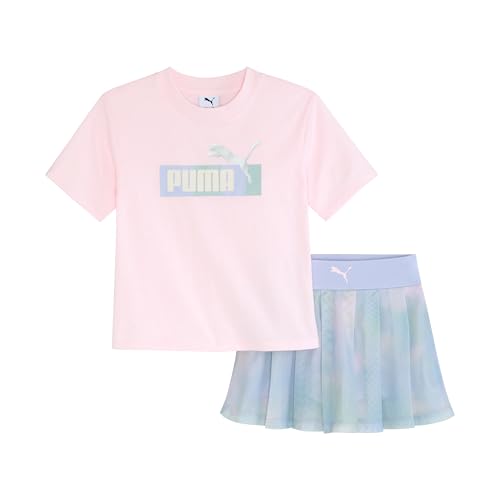 Image of PUMA Girls' 2 Piece Set, Short Sleeve Cotton Jersey T-shirt & Matching Skort