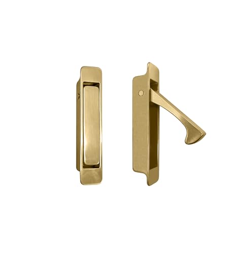Image of QCAA Forged Solid Brass Edge Pull, Sliding Pocket Door Pull Handle, Polish Brass, 1 Pack, Made in Taiwan