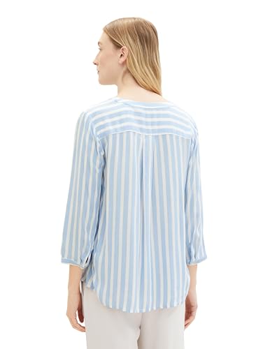 TOM TAILOR Damen Bluse mit Streifen & Brusttaschen, 35221 - Offwhite Blue Vertical Stripe, 32 2