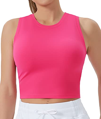 THE GYM PEOPLE Damen Workout Crop Tops Ärmellos Yoga Running Shirts Athletic Tank Top No Padding, Helles Rosa, X-Groß Cover