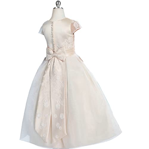 Kids Appliques Pageant Wedding Flower Girl Dresses Organza with Bow 6 White2