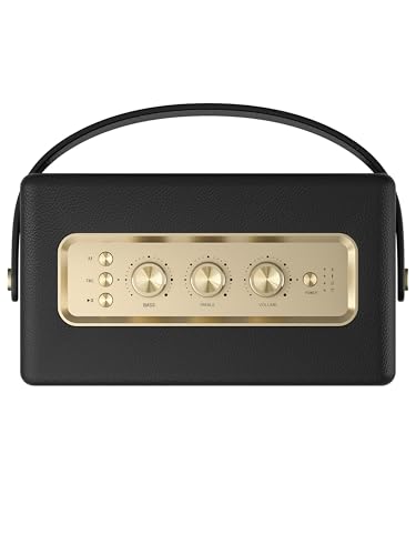 Image of MLOVE A200 Portable Retro Bluetooth Speaker with Aux Input, USB Port, Micro SD Card Slot - Decorative Wireless Bookshelf Speakers Battery Powered, House Warming Gifts for New Home, Black and Gold