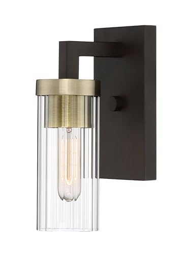 Image of Minka Lavery 3041-560 Ainsley Court Vanity Bath Light, 1-Light, 60 Total Watts, 4.5-in H x 9.75-in W, Aged Kinston Bronze with Brushed Brass Highlights