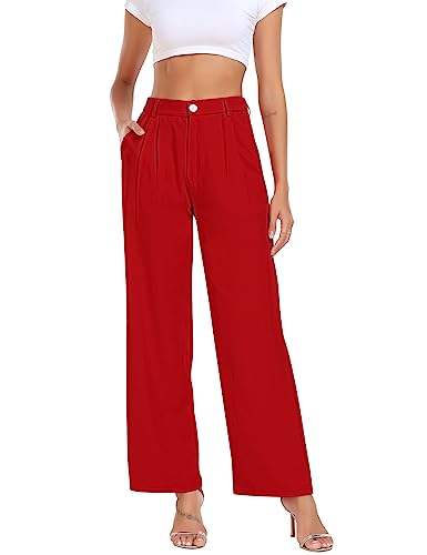 Rooscier Damen-Hose Mit Weitem Bein – Hohe Elastische Taille, Business- & Freizeithose, Gerade Schnitt