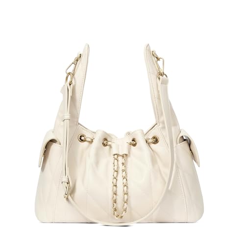 Image of CLUCI Quilted Leather Handbag, Soft Tote Bags for Women with Adjustable Strap, Crumpled Shoulder Purse Tabby Slouchy Hobo Bag