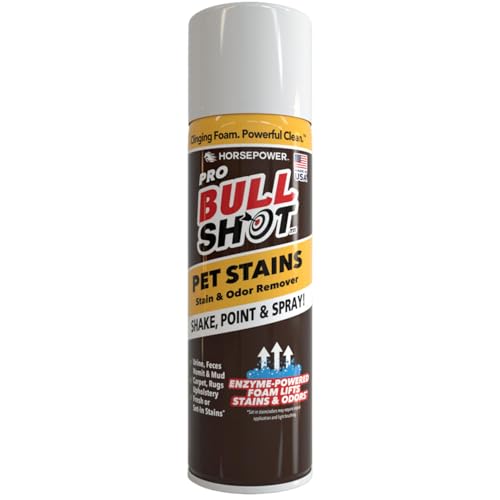 Bull Shot Pet Pro Stain Remover AS SEEN ON TV Urine & Odor Emulsifier Enzyme-Powered Professional Strength Foam for Urine Feces Vomit Odors Dirt On Carpet Area Rugs Upholstery Old Stains