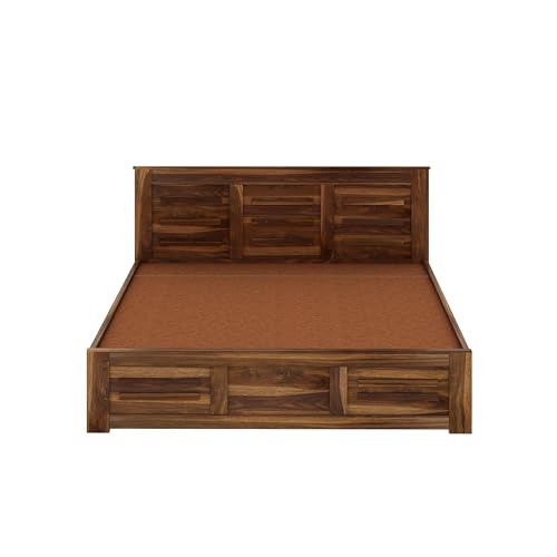 Image of Ganpati Arts Sheesham Wood Swiss Queen Size Bed with Hydraulic Storage | Wooden Double Bed Cot Palang Furniture for Bedroom, Living Room, Hotel, Home (Teak Finish)