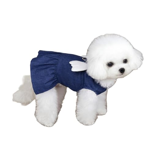 IUOUTG Blue Denim Dog Dress with Wings & Leash Ring – Stylish Sundress Spring Summer Pet Apparel for Puppies Small Breeds-XL -  BGSMY, BGSMY-57502
