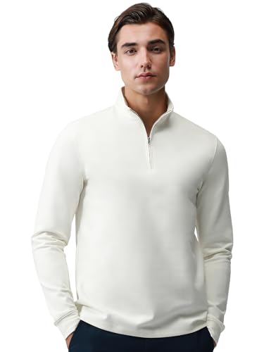 Cotton Blend Quarter-Zip Sweatshirts for Men 260 GSM Stretch Ponte De Roma Long Sleeve Pullover Shirts