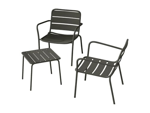 Vente-unique - Salon de Jardin en métal - 2 fauteuils Bas empilables et Une Table d'appoint...