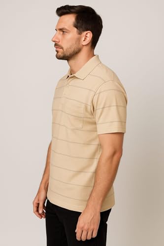Image of WILD ELEPHANT Men Cotton Striped Polo Neck Half Sleeve T-Shirt with Pocket