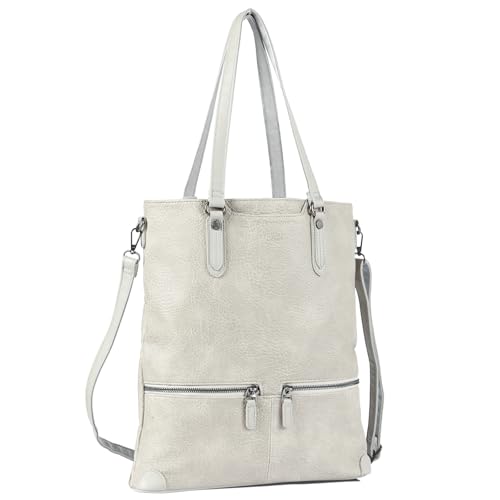 Lassviin Leather Laptop Tote Bag – Waterproof Work Bag For 14.3” Laptop, Medium Size White